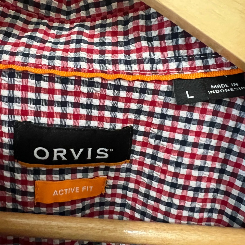 Orvis Clearwater Seersucker Shirt Short Sleeve Button Up Men’s Size Large Casual - Picture 3 of 12